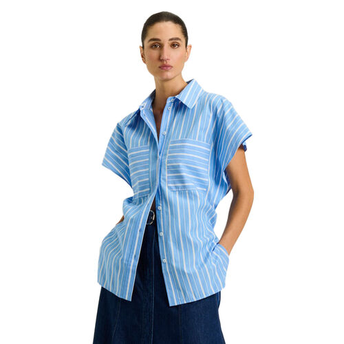 Veronika Maine Good Earth Cotton Stripe Tunic Shirt